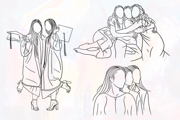10 Set Bundle Women Girl female Friendship Bestfriend Line Art Hand Drawn Women