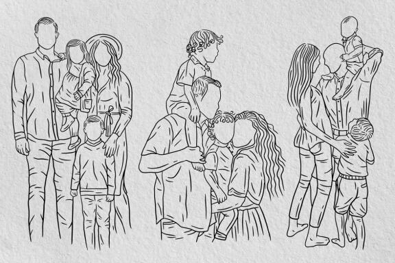 20 Set Bundle Happy Family Love With Mom and Dad with Child Hand Drawn Line Art