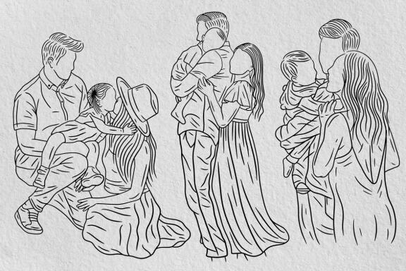 20 Set Bundle Happy Family Love With Mom and Dad with Child Hand Drawn Line Art
