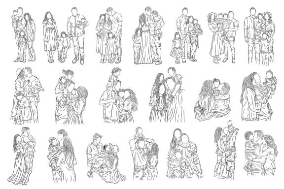20 Set Bundle Happy Family Love With Mom and Dad with Child Hand Drawn Line Art