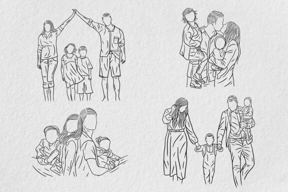 20 Set Bundle Happy Big Family Love With Mom and Dad with Child Hand Drawn Line Art
