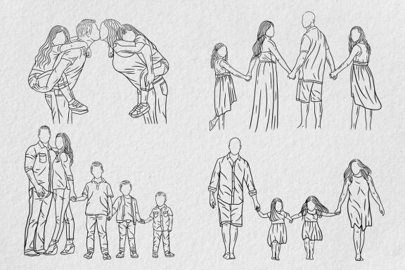20 Set Bundle Happy Big Family Love With Mom and Dad with Child Hand Drawn Line Art
