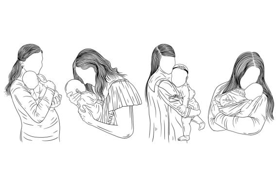 20 Set Bundle Happy Mother and Baby Born Mom Women with Child Hand Drawn Line Art