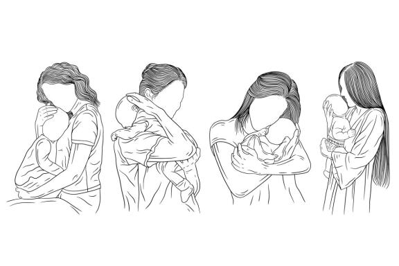 20 Set Bundle Happy Mother and Baby Born Mom Women with Child Hand Drawn Line Art