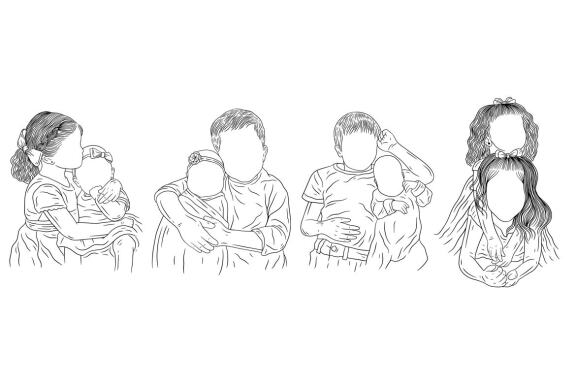 20 Set Bundle Happy Sibling Family daughter and Son Child Hand Drawn Line Art