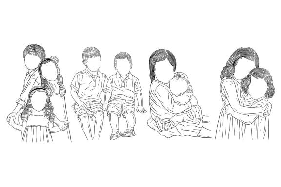 20 Set Bundle Happy Sibling Family daughter and Son Child Hand Drawn Line Art