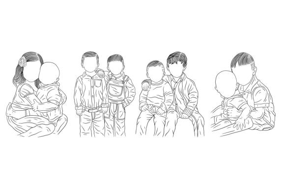 20 Set Bundle Happy Sibling Family daughter and Son Child Hand Drawn Line Art
