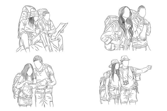 24 Set Bundle Couple Adventure Explore Trip Camping Journey Hand Drawn Line Art