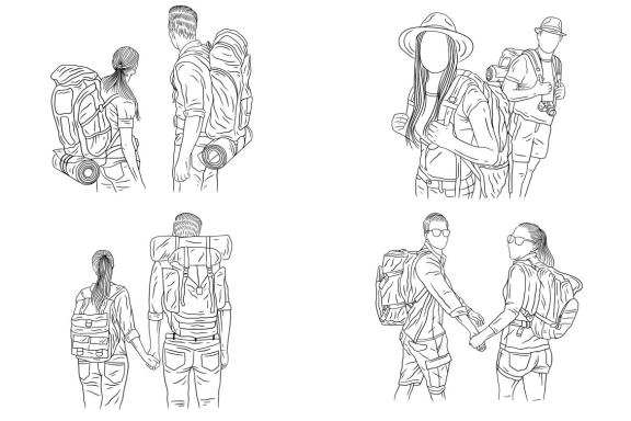 24 Set Bundle Couple Adventure Explore Trip Camping Journey Hand Drawn Line Art