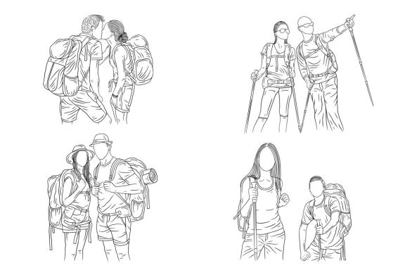 24 Set Bundle Couple Adventure Explore Trip Camping Journey Hand Drawn Line Art