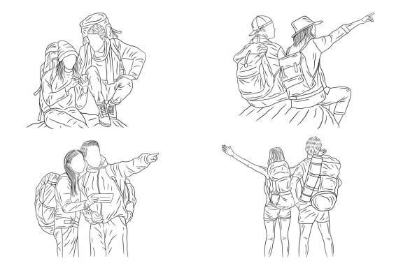 24 Set Bundle Couple Adventure Explore Trip Camping Journey Hand Drawn Line Art