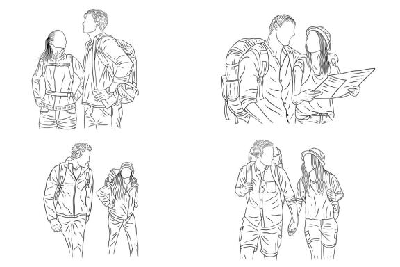 24 Set Bundle Couple Adventure Explore Trip Camping Journey Hand Drawn Line Art