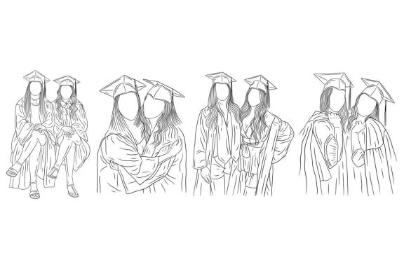 20 Set Bundle Graduation Student University schools Friends Hand Drawn Line Art