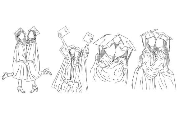 20 Set Bundle Graduation Student University schools Friends Hand Drawn Line Art