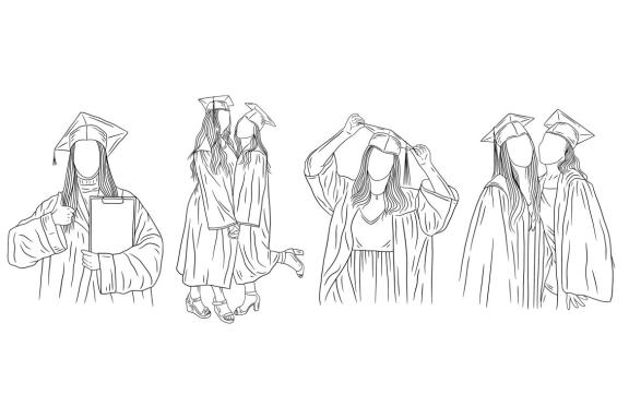 20 Set Bundle Graduation Student University schools Friends Hand Drawn Line Art