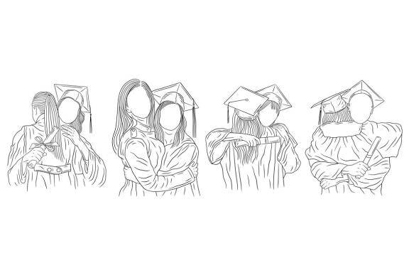 20 Set Bundle Graduation Student University schools Friends Hand Drawn Line Art