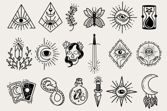 96 Set Bundle Mystical Magic Celestial Floral moon sun Witchcraft mystic Tattoo