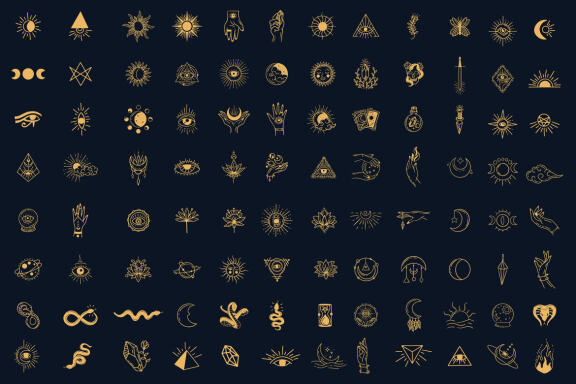 96 Set Bundle Mystical Magic Celestial Floral moon sun Witchcraft mystic Tattoo