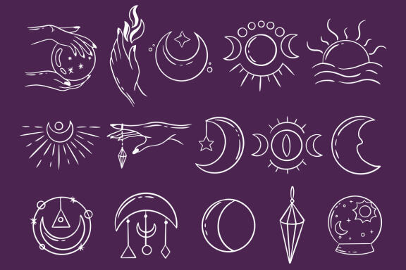 96 Set Bundle Mystical Magic Celestial Floral moon sun Witchcraft mystic Tattoo