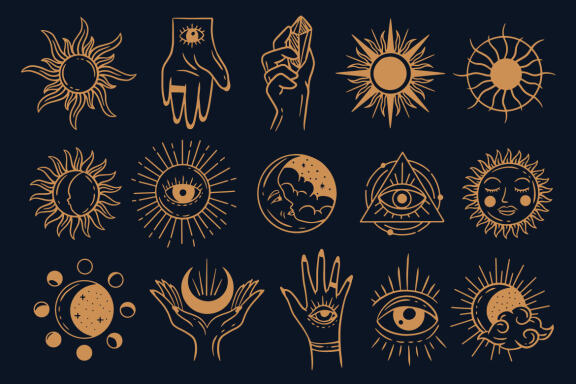 96 Set Bundle Mystical Magic Celestial Floral moon sun Witchcraft mystic Tattoo