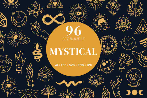 96 Set Bundle Mystical Magic Celestial Floral moon sun Witchcraft mystic Tattoo