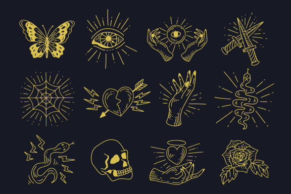 120 Set Bundle Mystical Magic Celestial Floral moon sun Hand Gesture mystic Tattoo