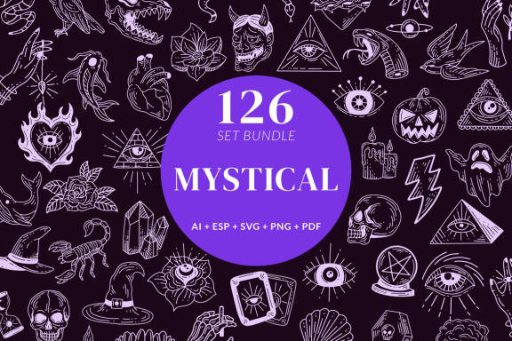 126 Set Bundle Mystical Magic Celestial Floral moon sun mystic Tattoo