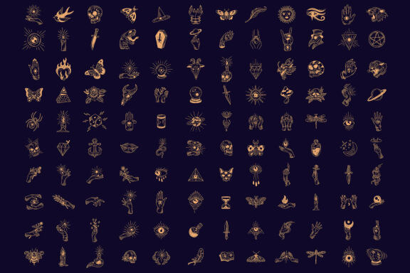 120 Set Bundle Mystical Magic Celestial Floral moon sun Venom mystic Tattoo