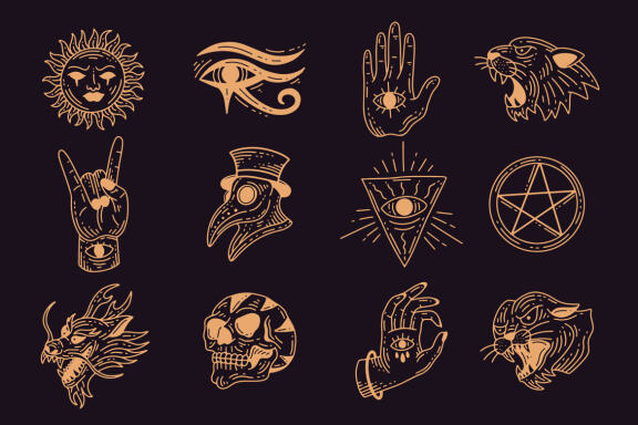 120 Set Bundle Mystical Magic Celestial Floral moon sun Venom mystic Tattoo