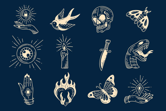 120 Set Bundle Mystical Magic Celestial Floral moon sun Venom mystic Tattoo