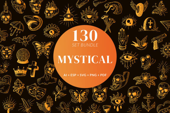130 Set Bundle Mystical Magic Celestial Floral moon sun Witchcraft mystic Tattoo