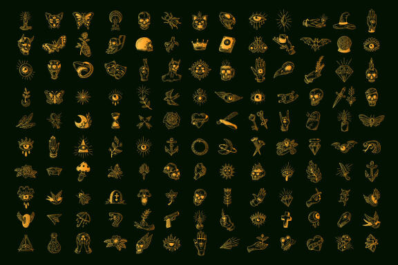 130 Set Bundle Mystical Magic Celestial Floral moon sun Witchcraft mystic Tattoo