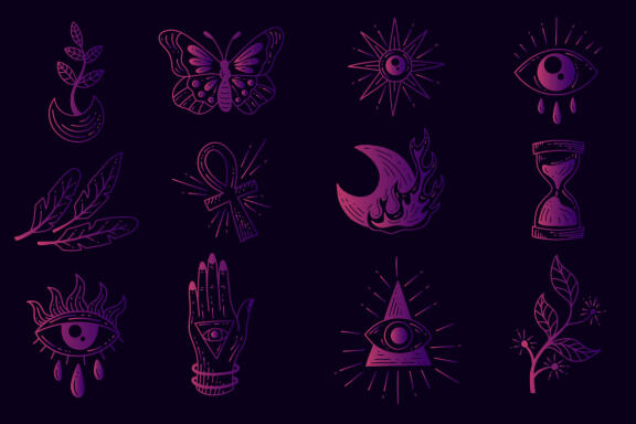 130 Set Bundle Mystical Magic Celestial Floral moon sun Witchcraft mystic Tattoo