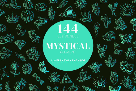 144 Set Bundle Mystical Magic Celestial Floral Esoteric Hand Gesture mystic Tattoo