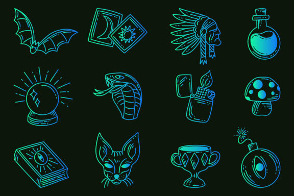 120 Set Bundle Mystical Magic Celestial esoteric vintage element mystic Tattoo