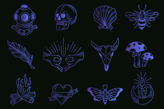 120 Set Bundle Mystical Magic Celestial esoteric vintage element mystic Tattoo