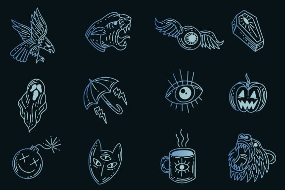 120 Set Bundle Mystical Magic Celestial esoteric vintage element mystic Tattoo