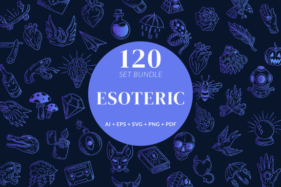 120 Set Bundle Mystical Magic Celestial esoteric vintage element mystic Tattoo