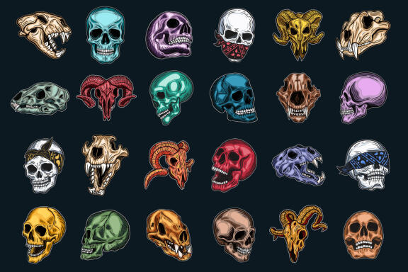 24 Set Bundle Skull and Bones Dark Art illustration Gothic Horror mystical Clipart