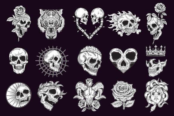 15 Set Bundle Dark Art Skull Bone Horror Tattoo Beast Merchandise Clipart