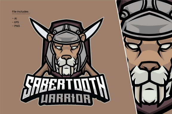 Sabertooth Warrior Logo Template