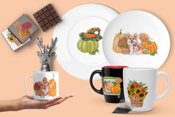 Sunflower pumpkin picking truck, Cute Dog Autumn PNG compositions