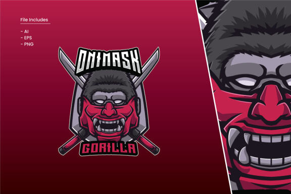 Oni Mask Gorilla Logo Template