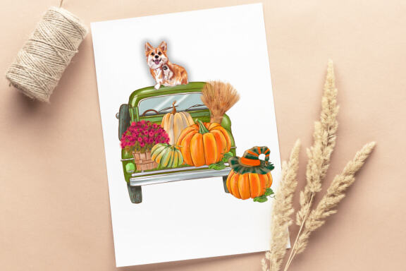 Sunflower pumpkin picker, Cute dog autumn PNG compositions