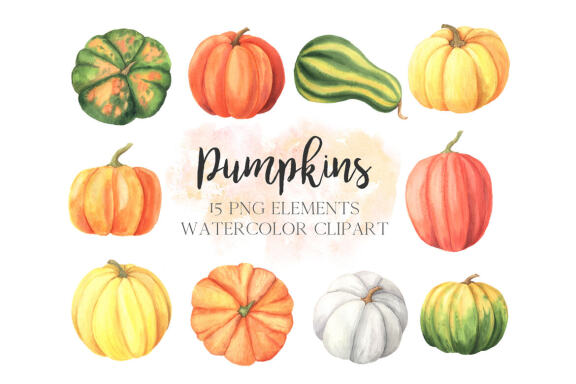 Watercolor Fall Pumpkins Clipart