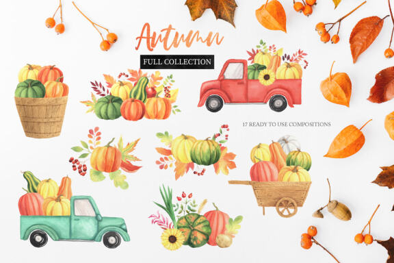 Watercolor Fall Autumn Harvest Clipart