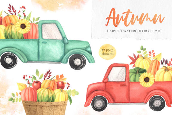 Watercolor Fall Autumn Harvest Clipart