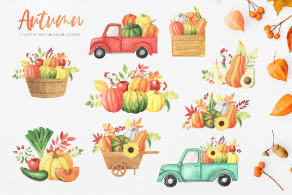Watercolor Fall Autumn Harvest Clipart