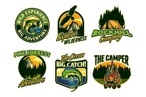 Set of Adventure and Outdoor Activity Emblem Logos Badges