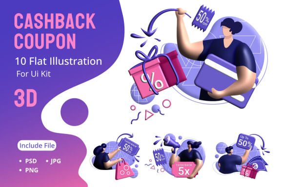 cashback coupon 3d rendering Illustration